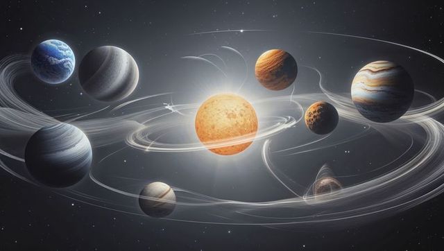 Spectacular Celestial Scene with Planets Orbiting Central Star