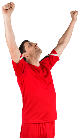 Excited Football Player Celebrating Victory on Transparent Background