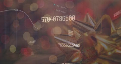 Festive holiday decorations blended with stock market data visual