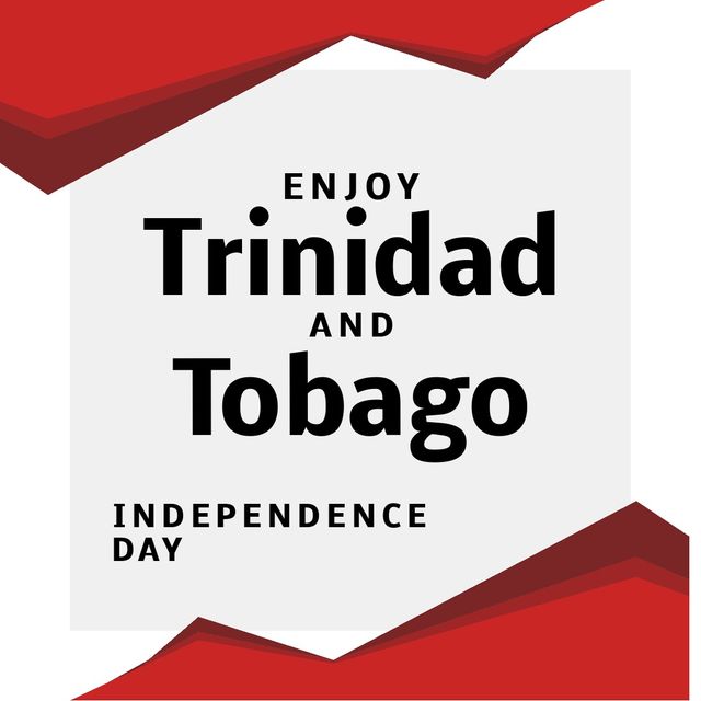Illustration of enjoy trinidad and tobago independence day text and red patterns on white background. Vector, copy space, patriotism, celebration, freedom and identity concept.