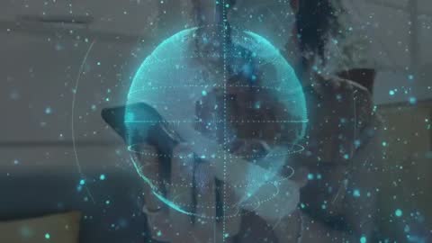 Digital Globe Overlay with Person Using Smartphone