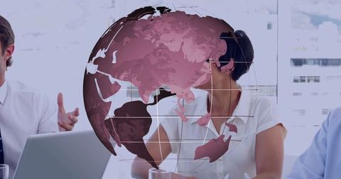 Global business team collaborating in modern office with digital innovation