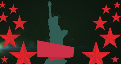 Statue of Liberty Silhouette with Red Stars on Black