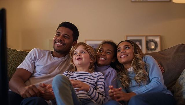 Family enjoying tv time together on cozy evening