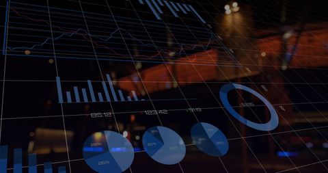 Digital Financial Data Over a Nighttime Urban Setting - Download Free Stock Images Pikwizard.com
