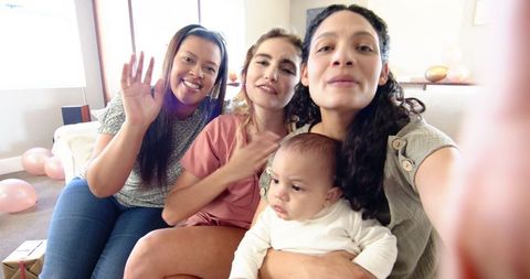 Happy Friends Virtually Celebrating Birthday With Baby