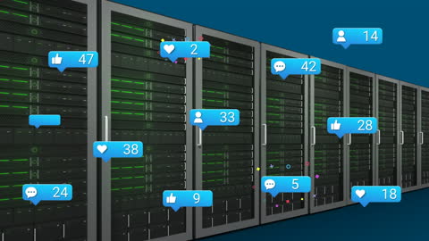 Social Media Engagement Metrics Flowing Across Server Banks