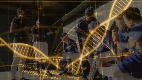 Coach Motivating Team with DNA Sequence Overlay