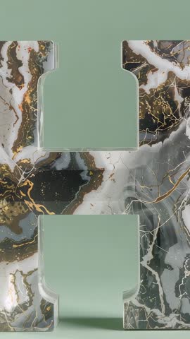 Emerging Green Panel Rising Through Marble H Sculpture Vertical Video Loop