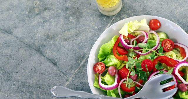 Fresh Vegetable Salad with Cherry Tomatoes and Red Onion - Download Free Stock Images Pikwizard.com