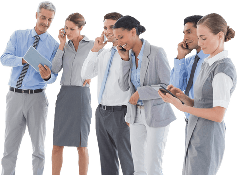 Transparent diverse team using mobile technology collaborating