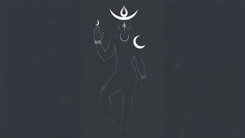 Minimalist Deity with Crescent Moons and Flame
