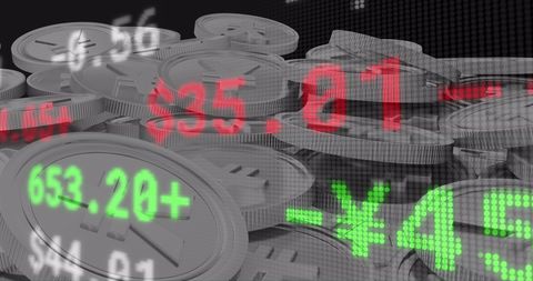 Digital Market Data Overlaying Japanese Yen Coins - Download Free Stock Images Pikwizard.com