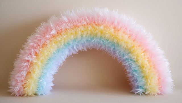 Pastel faux-fur rainbow arch plush decor for nursery party backdrop and retail display