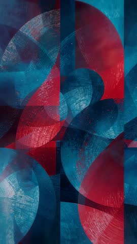 Vertical Looping Abstract: Red Arcs Descending and Blue Circles Ascending in Geometric Motion