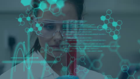 Scientist Analyzing Data with Futuristic Holographic Overlay