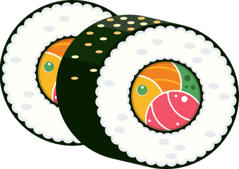 Flat style sushi rolls on seaweed with transparent background