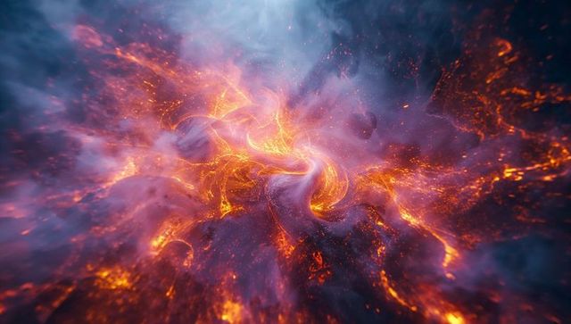 Fiery vortex in cosmic void with molten plasma flows