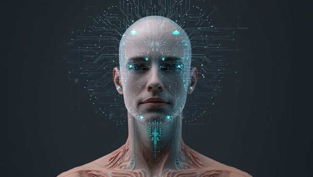 Futuristic Androgynous Humanoid with Neural Network Circuits