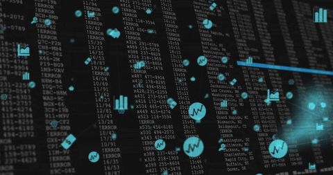 Digital error logs and graph nodes on futuristic interface