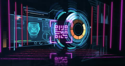 Futuristic Digital Interface with QR Code and Data Display
