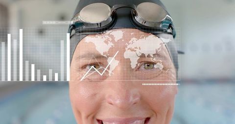 Mature swimmer training with smart hud overlays tracking performance and global metrics
