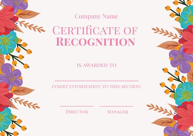 Vibrant Floral Certificate Template for Awards and Recognitions - Download Free Stock Templates Pikwizard.com