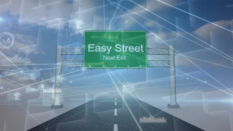 Easy Street Sign Amidst Digital Network
