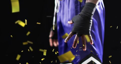 Celebratory Confetti and African American Boxer in Focus