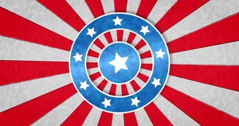 stylized design featuring concentric blue circles with stars surrounded by red and white stripes symbolizes american patriotism. this can be used in fourth of july event promotions, patriotic posters, educational materials, or as a decorative background celebrating the usa.