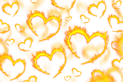 Transparent fiery hearts symbolizing passion and romance