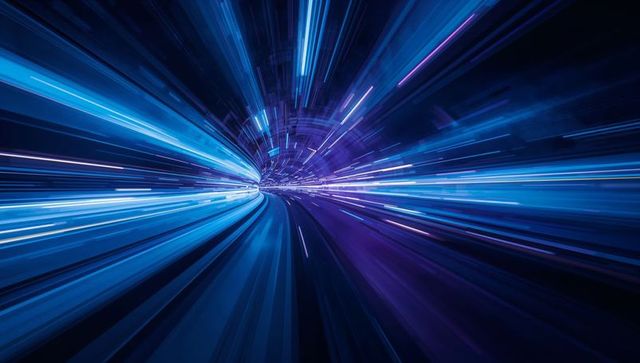 Neon Speed Tunnel with Radial Motion and Vanishing Point for Futuristic Tech Background