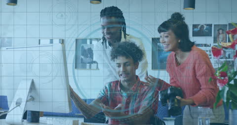 Diverse Team Discussing Cybersecurity Strategies at Modern Office