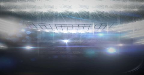 Neon soccer ball glowing over luminous night stadium