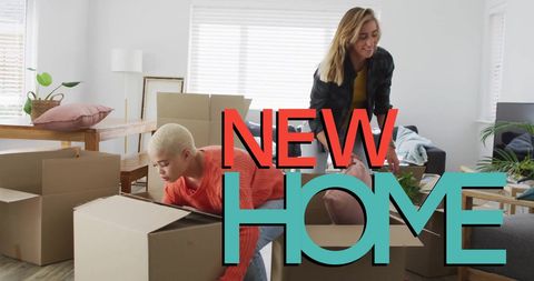 LGBTQ Couples Unpacking Boxes in New Home