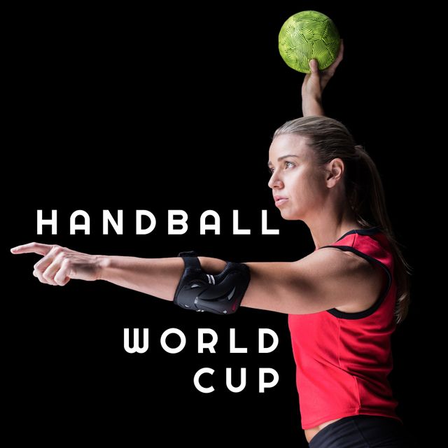 Perfect for use in sports promotions, handball tournament advertisements, articles on female athletes and competitive spirit, or blog posts about team sports and athletic competitions. Captures the dynamic nature of handball with a focus on determination and intensity.