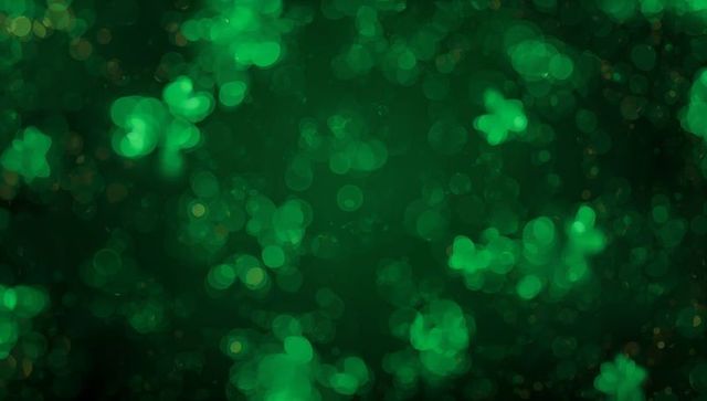 Emerald Shamrock Bokeh with Gold Sparkle, Festive Clover Light Pattern for St Patricks