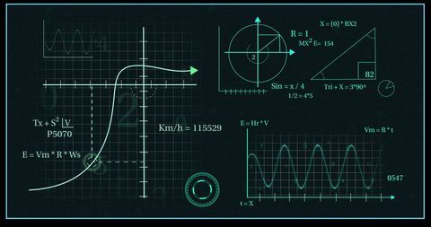 Abstract Digital Interface with Mathematical Equations and Graphs on Black Background - Download Free Stock Images Pikwizard.com