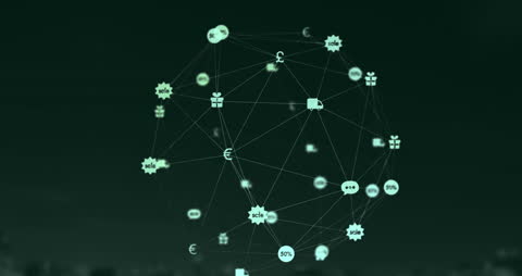 Rotating Globe of Digital Icons Illustrating Global Connectivity