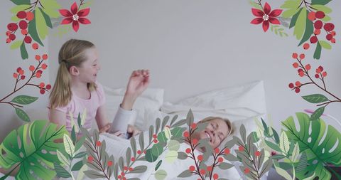 Joyful Morning Scene with Mother and Daughter