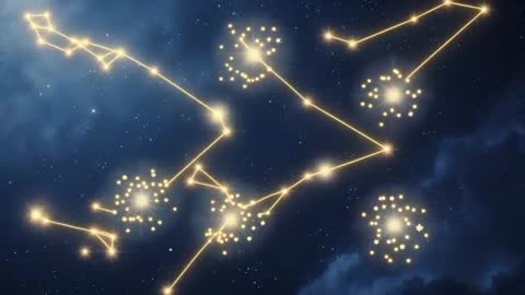 Glowing Golden Star Clusters with Luminous Patterns in Space