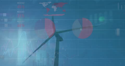 Finance and Energy Data Visualization Concept with Wind Turbine