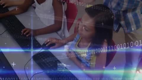Children Learning Computer Skills with Instructor