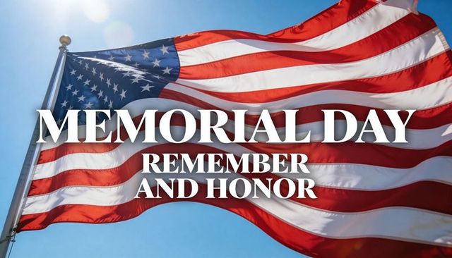 Memorial day american flag waving over blue sky honoring fallen service members tribute