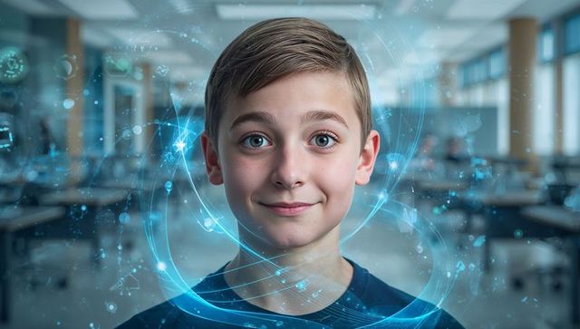 Child Engaging with Augmented Reality in Modern Classroom