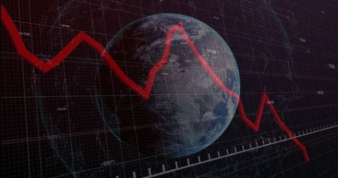 Global economic decline with futuristic data visualization