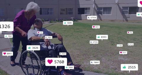 Elderly Care with Digital Connection: Seniors Outdoors Sharing Companionship