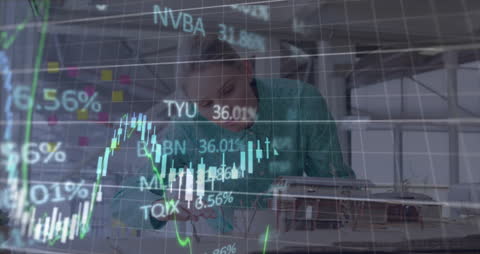 Female Architect Analyzing Financial Data Overlay