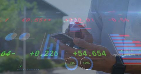 Financial Analyst Using Smartphone with Data Overlay - Download Free Stock Images Pikwizard.com