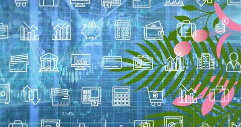 Digital Integration of Finance Icons and Nature Elements